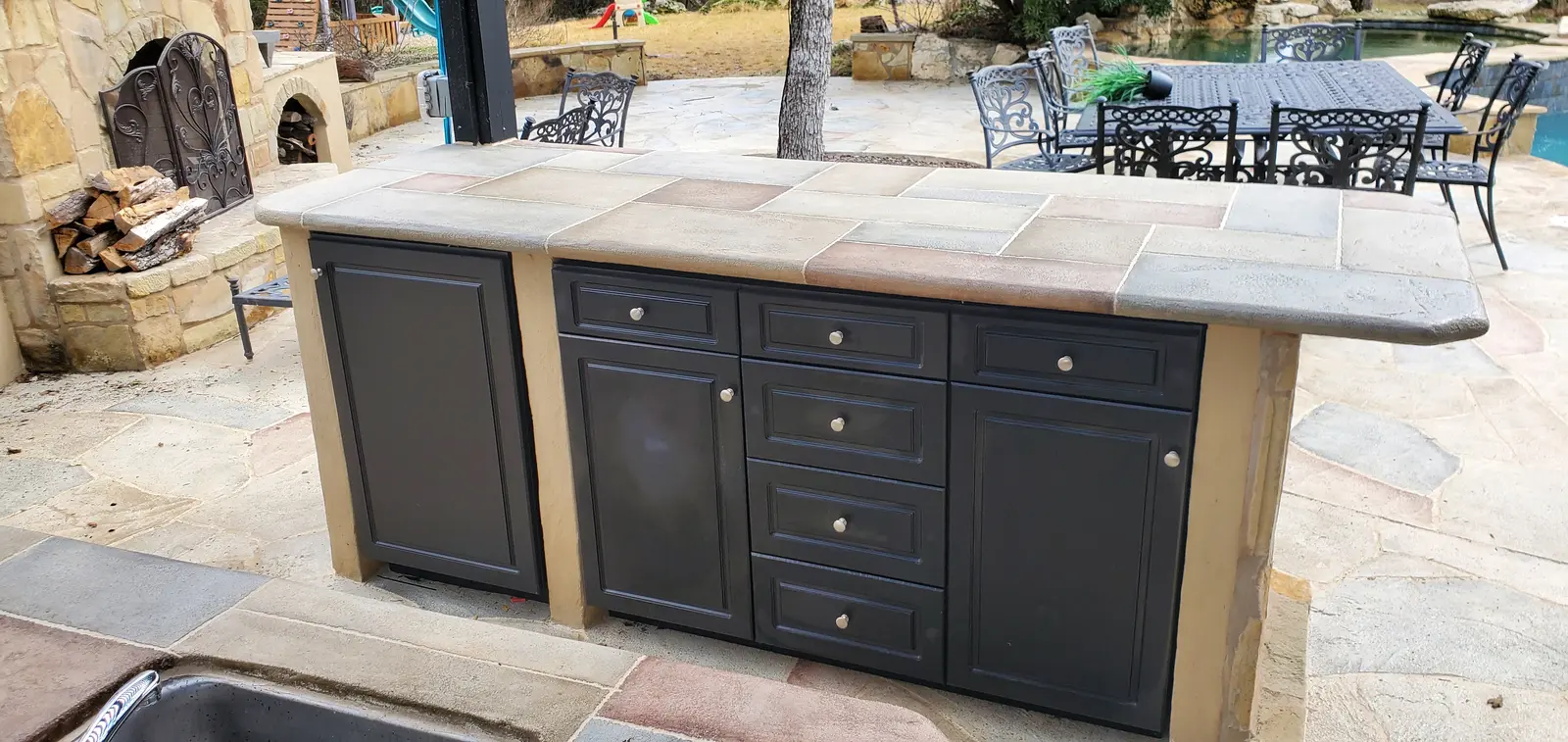 Installed outdoor cabinets fabricated from durable HDPE